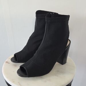 BAMBOO Black Peep Toe Sock Booties with Block Heel Size 8.5